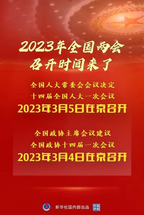 2023年全國兩會召開時間，來了！